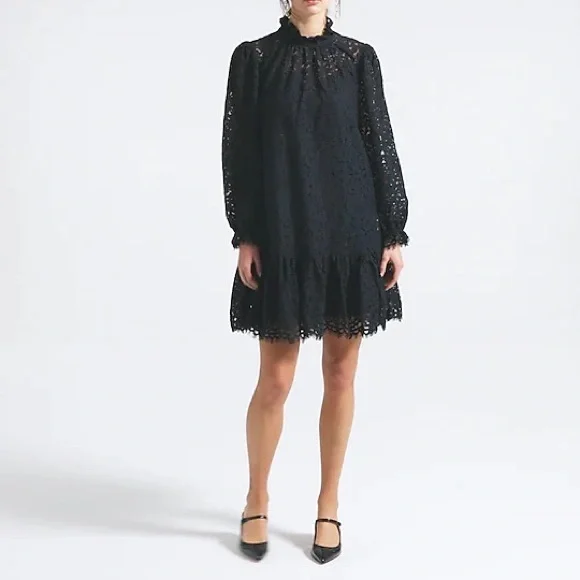 J. Crew | Dresses | Jcrew Ruffleneck Black Lace Dress | Poshmark